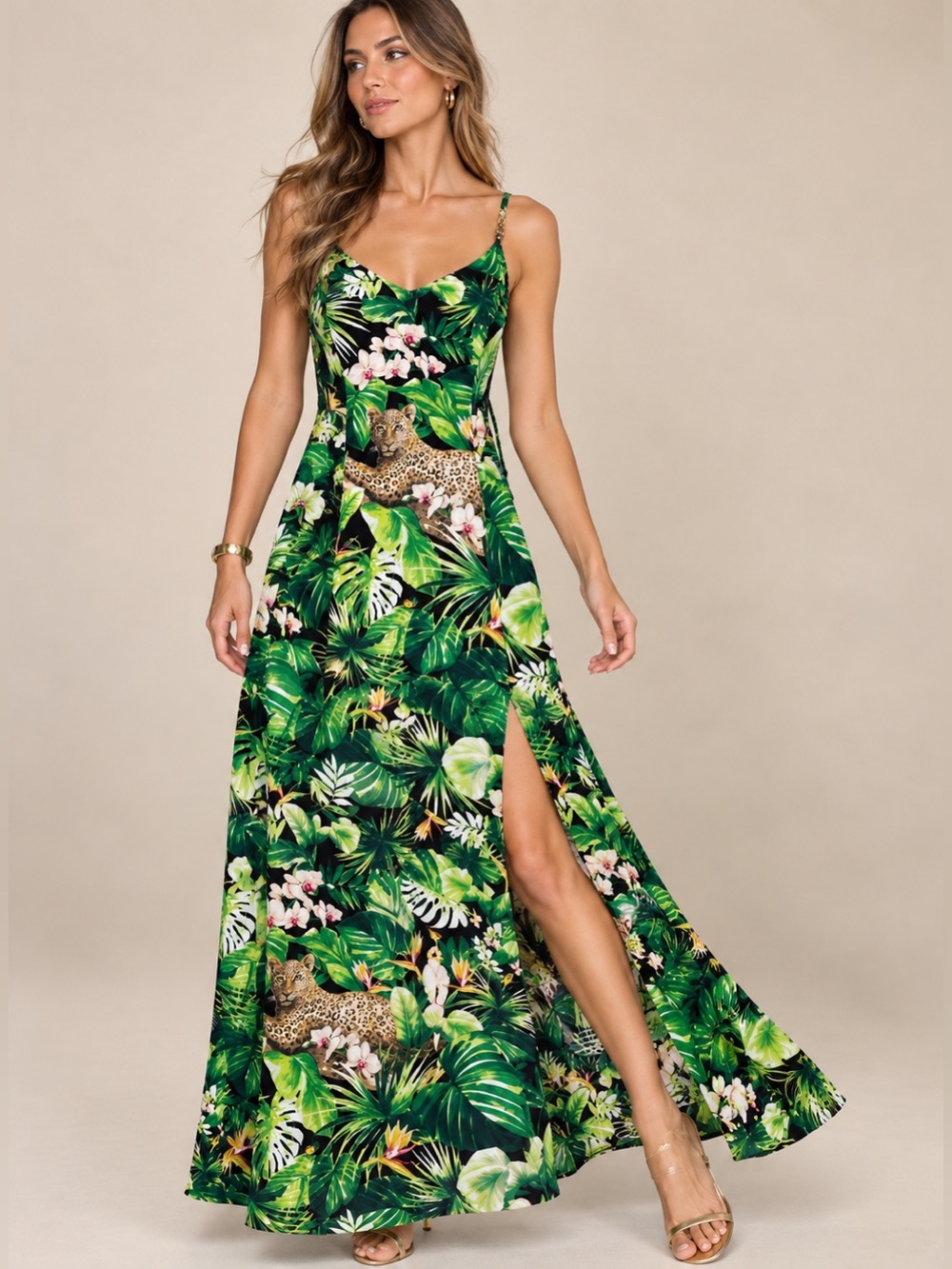 💚NWT WHBM Jungle Scarf Tie Back Maxi Dress 🌴🐅